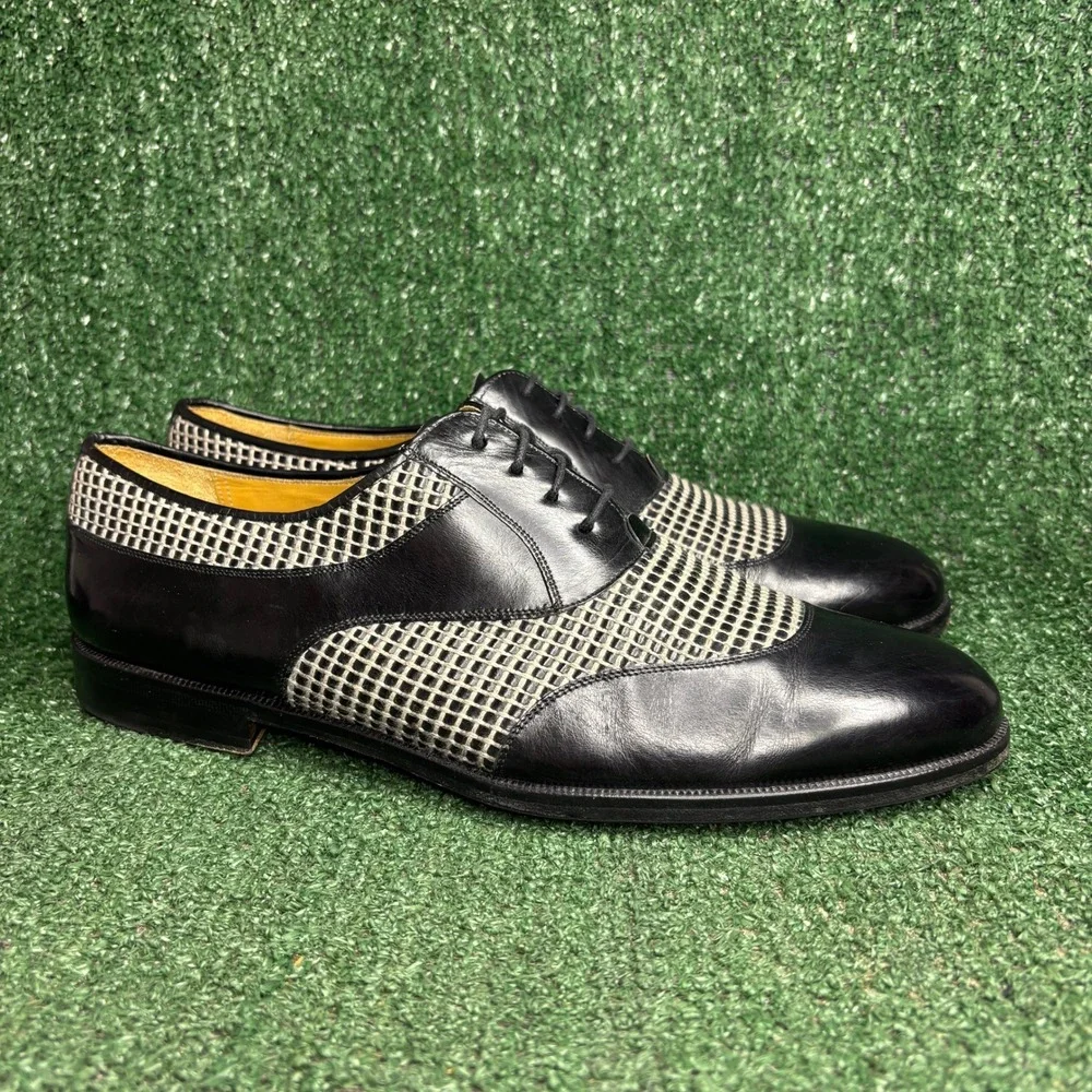 Avventura Woven Mesh Leather Lace Up Spectator Oxford Dress Shoes Black Mens 13M
